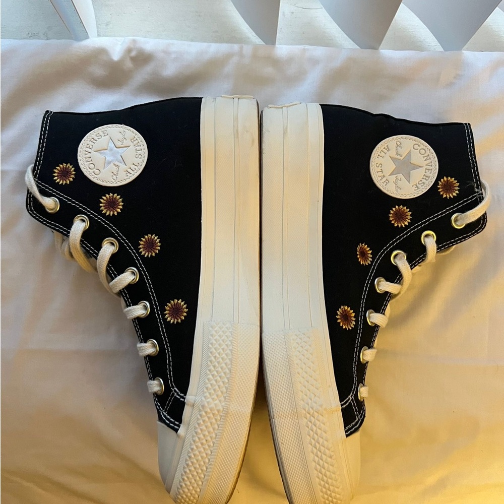 Converse Black High-Top Sneakers with Floral Design